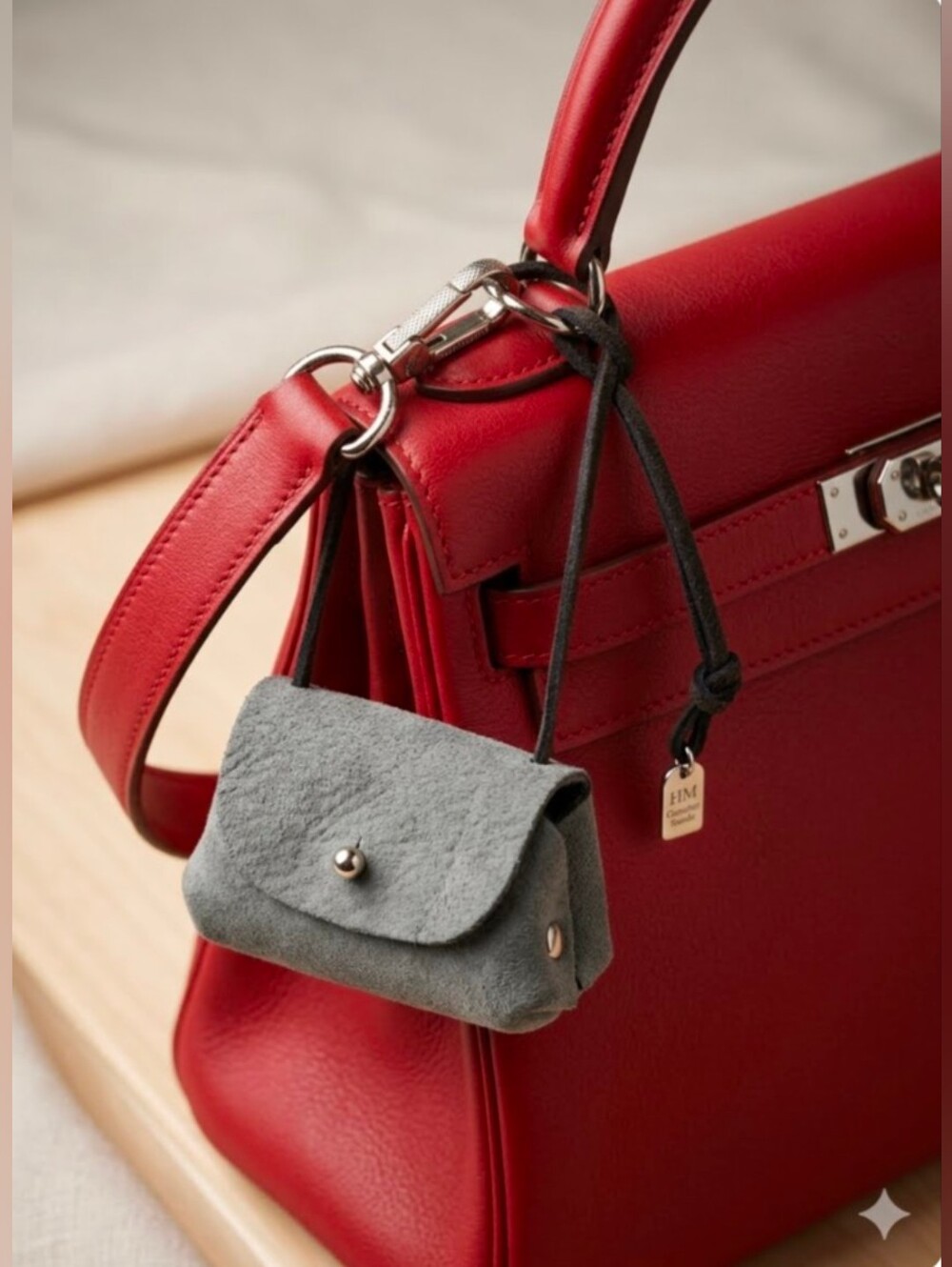 Handmade Gray Genuine Suede Purse Shaped Handbag Charm